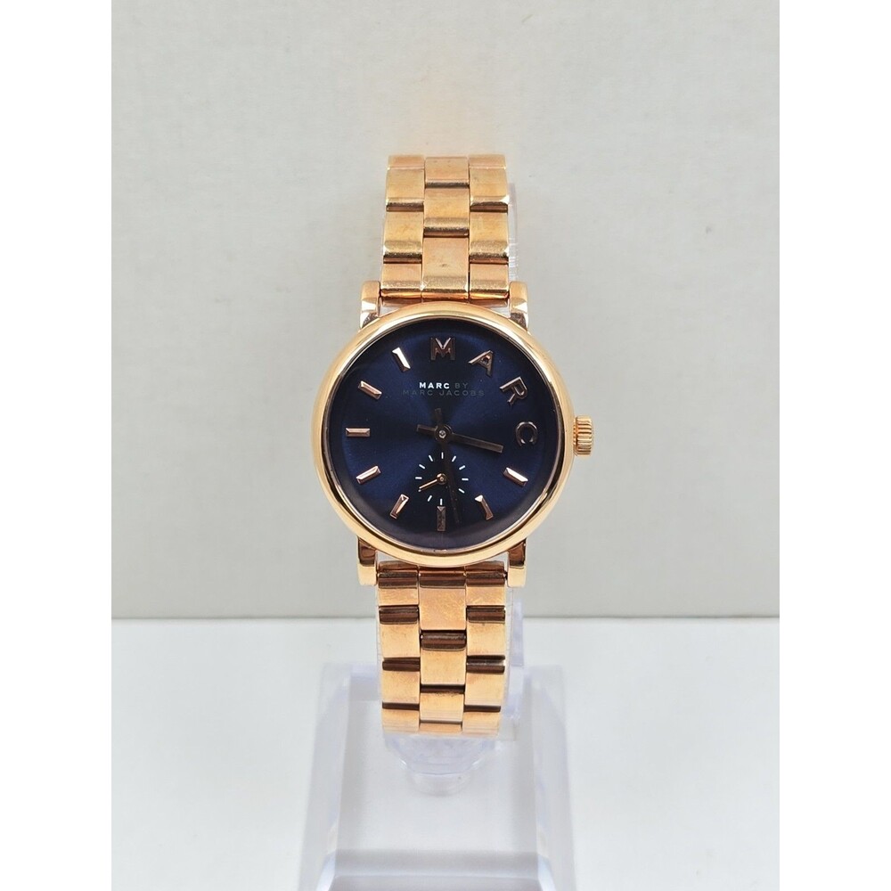 Marc Jacobs MBM3332 Baker Mini Rose Gold Tone Navy Womens Watch 28mm New Battery